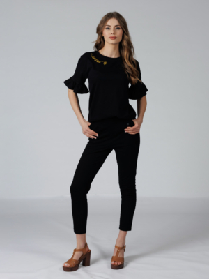 Women organic cotton black pants black t-shirt