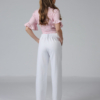 Women organic cotton white pants pink striped t-shirt