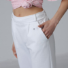 Women organic cotton white pants pink striped t-shirt