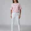 Women organic cotton white tapered leg pants pink striped t-shirt