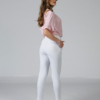 Women organic cotton white tapered leg pants pink striped t-shirt