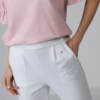Women organic cotton white tapered leg pants pink striped t-shirt