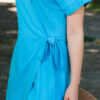 Belt on a blue wrap dress