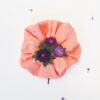 Organic cotton peach color scrunchie with flowers inside