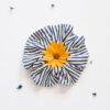 Organic cotton blue stripes pattern scrunchie with flower inside