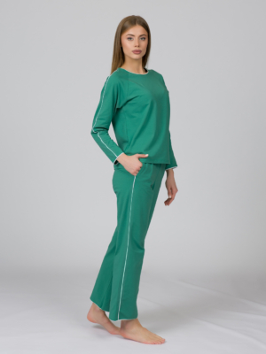 Green organic cotton pajama set long sleeve blouse long pants
