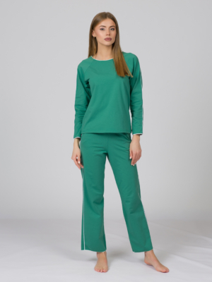 Green organic cotton pajama set long sleeve blouse long pants