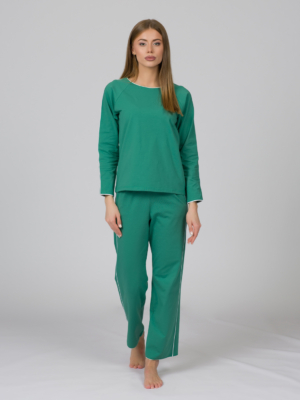 Green organic cotton pajama set long sleeve blouse long pants