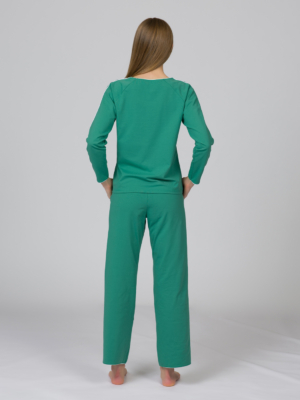 Green organic cotton pajama set long sleeve blouse long pants