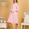 Woman wearing pink organic cotton pajama-dress