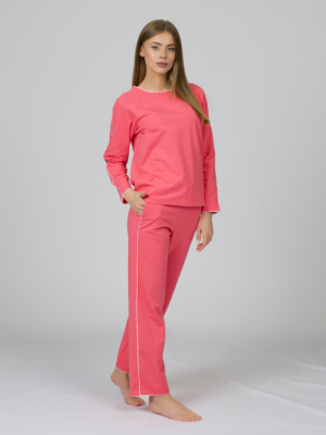 Pink organic cotton pajama set long sleeve blouse long pants