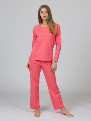 Pink organic cotton pajama set long sleeve blouse long pants