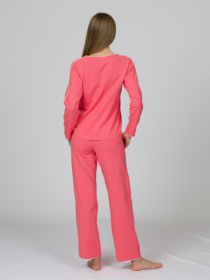 Pink organic cotton pajama set long sleeve blouse long pants