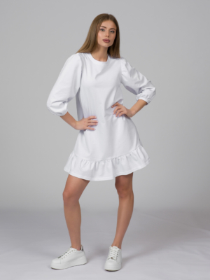 White organic cotton puff sleeve dress midi lenght