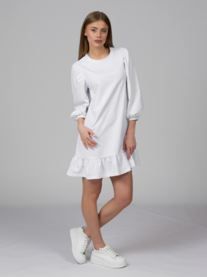 White organic cotton puff sleeve dress midi lenght