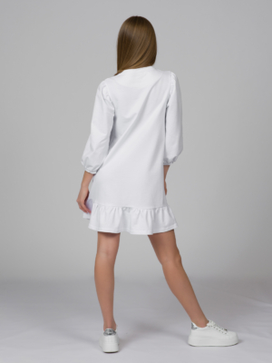White organic cotton puff sleeve dress midi lenght
