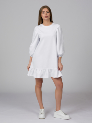 White organic cotton puff sleeve dress midi lenght