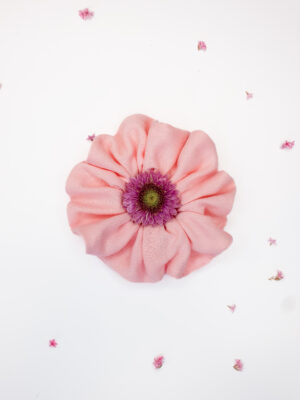Organic cotton pink scrunchie with flower inside