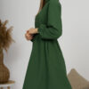 Woman with blond hair wearing organic cotton dark green color semi-polo dress