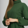 Woman with blond hair wearing organic cotton dark green color semi-polo dress