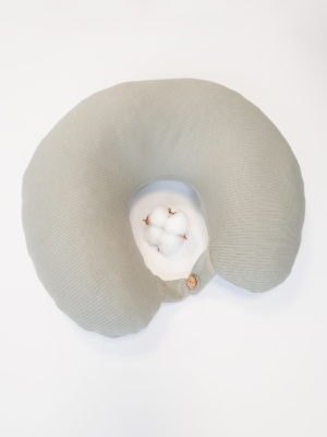 Travel pillow made of organic cotton with hypoallergenic down filling in gray color