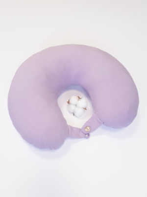 Travel pillow made of organic cotton with hypoallergenic down filling in purple color