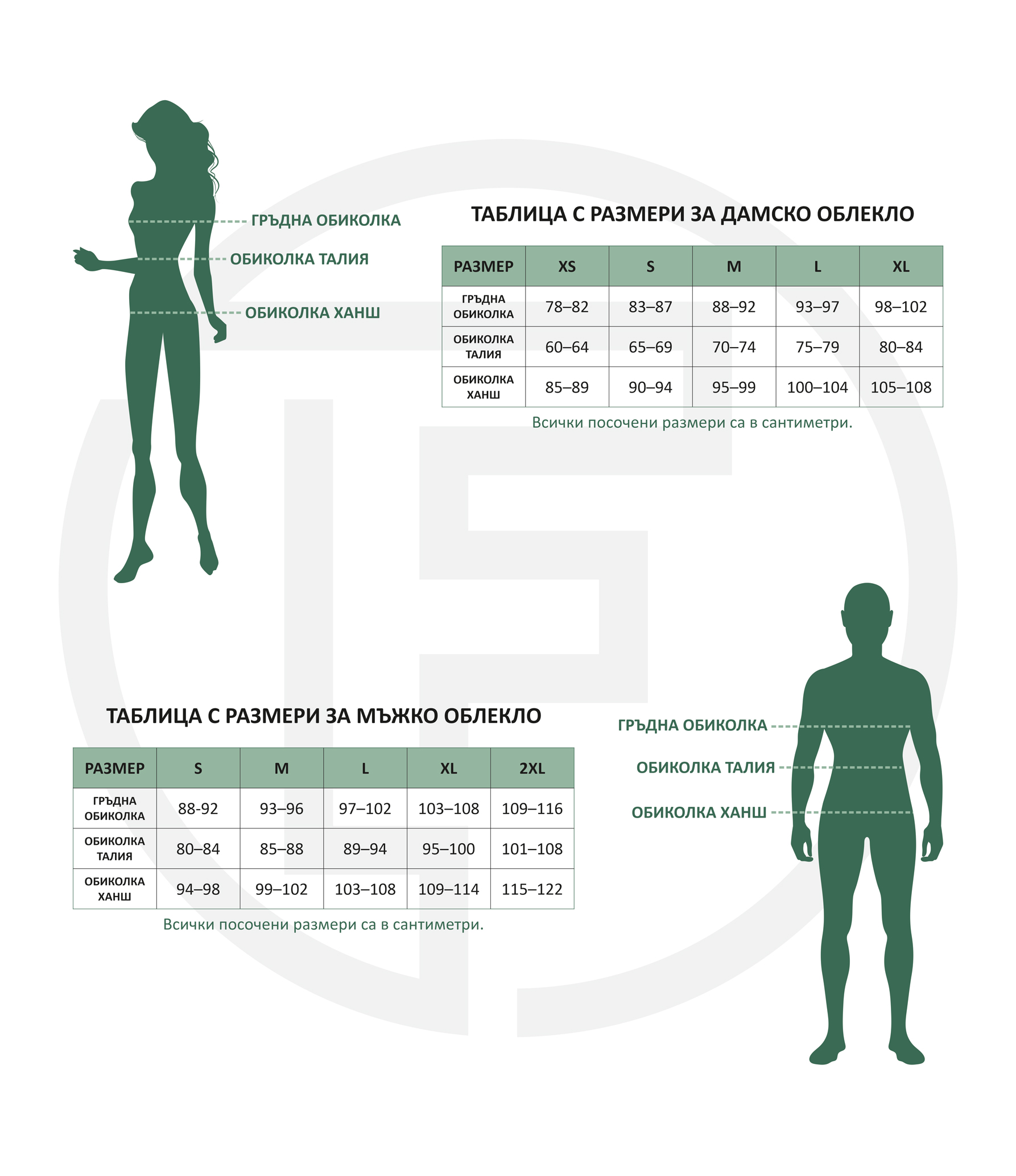 Size chart for women and men clothing Fabele