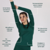 Women with brown hair is wearing dark green organic cotton long sleeve top and dark green organic cotton leggings