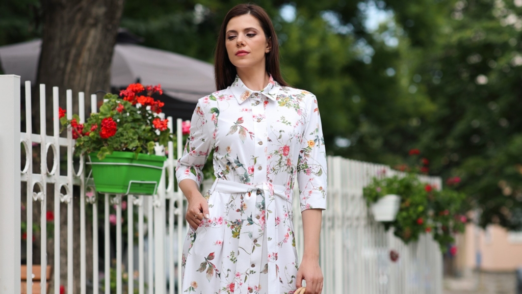 Woman in a flowered dress