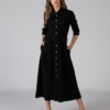 Organic cotton shirt dress with bracelet sleeves coconut buttons and belt black